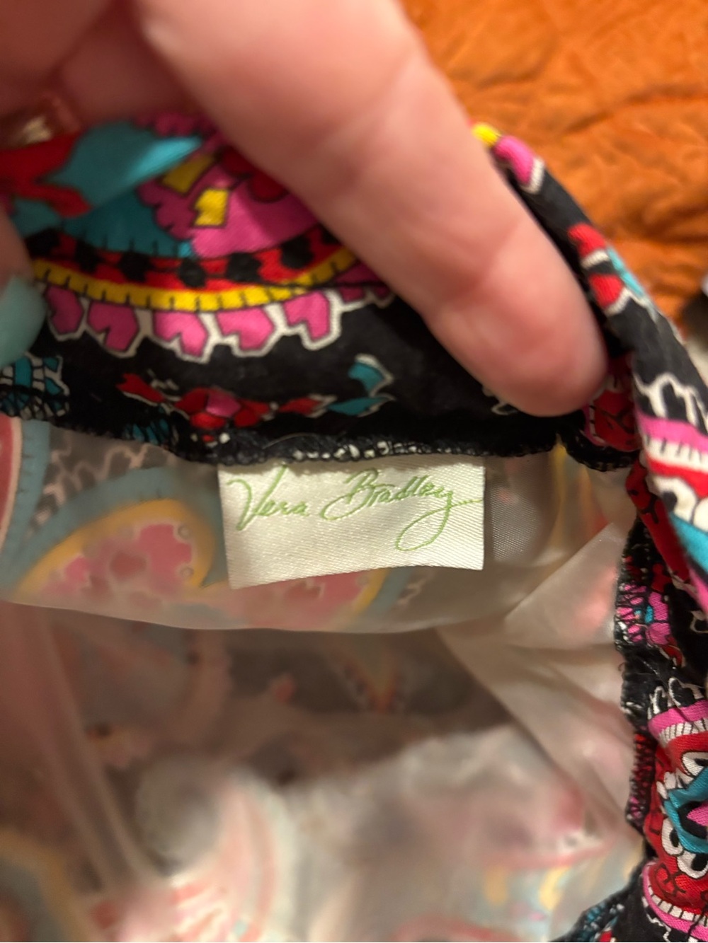 Vera Bradley Ditty Bag- Black Paisley with Pink, Turquoise, & Yellow Accents - Picture 4 of 5